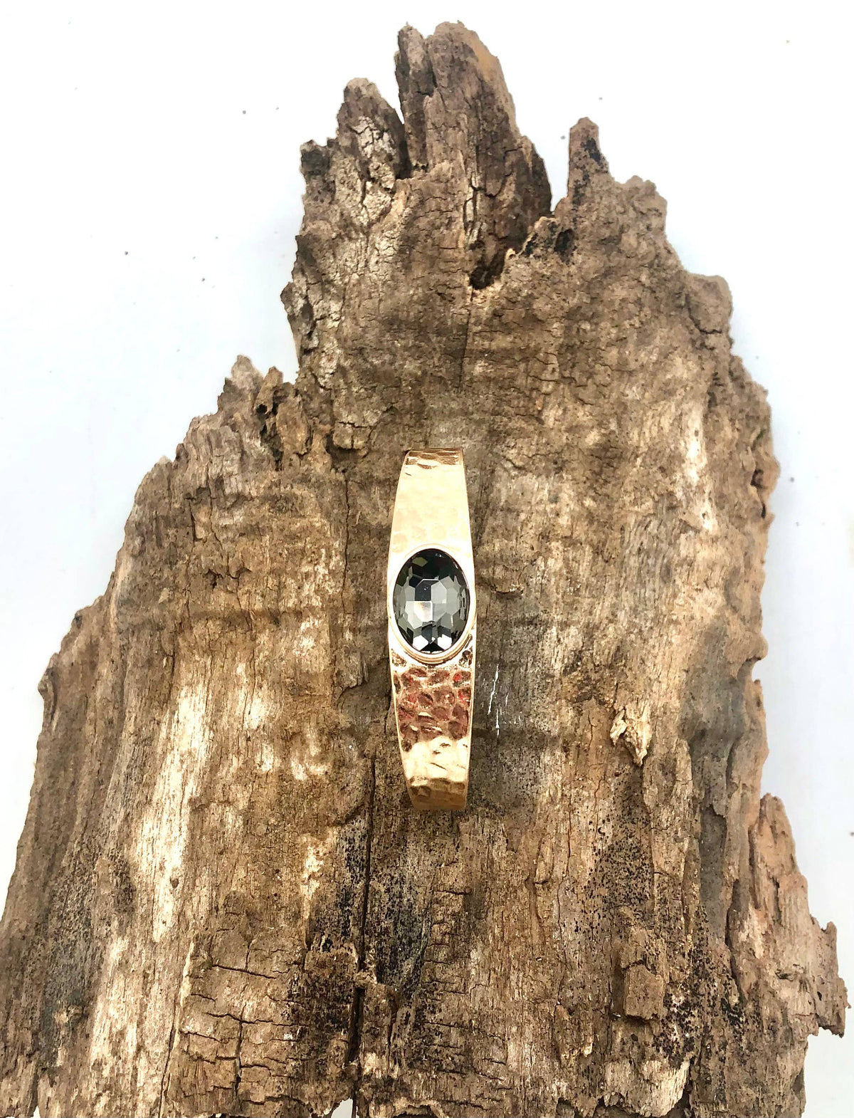 Bracelet Cuff Thick Oval Midnight Glass Matte Gold Hinge