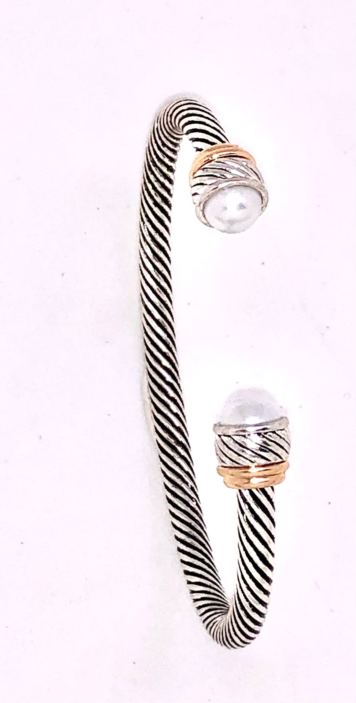 Cuff Alloy Plated w/Glass White  Pearl Fits 7”-8”