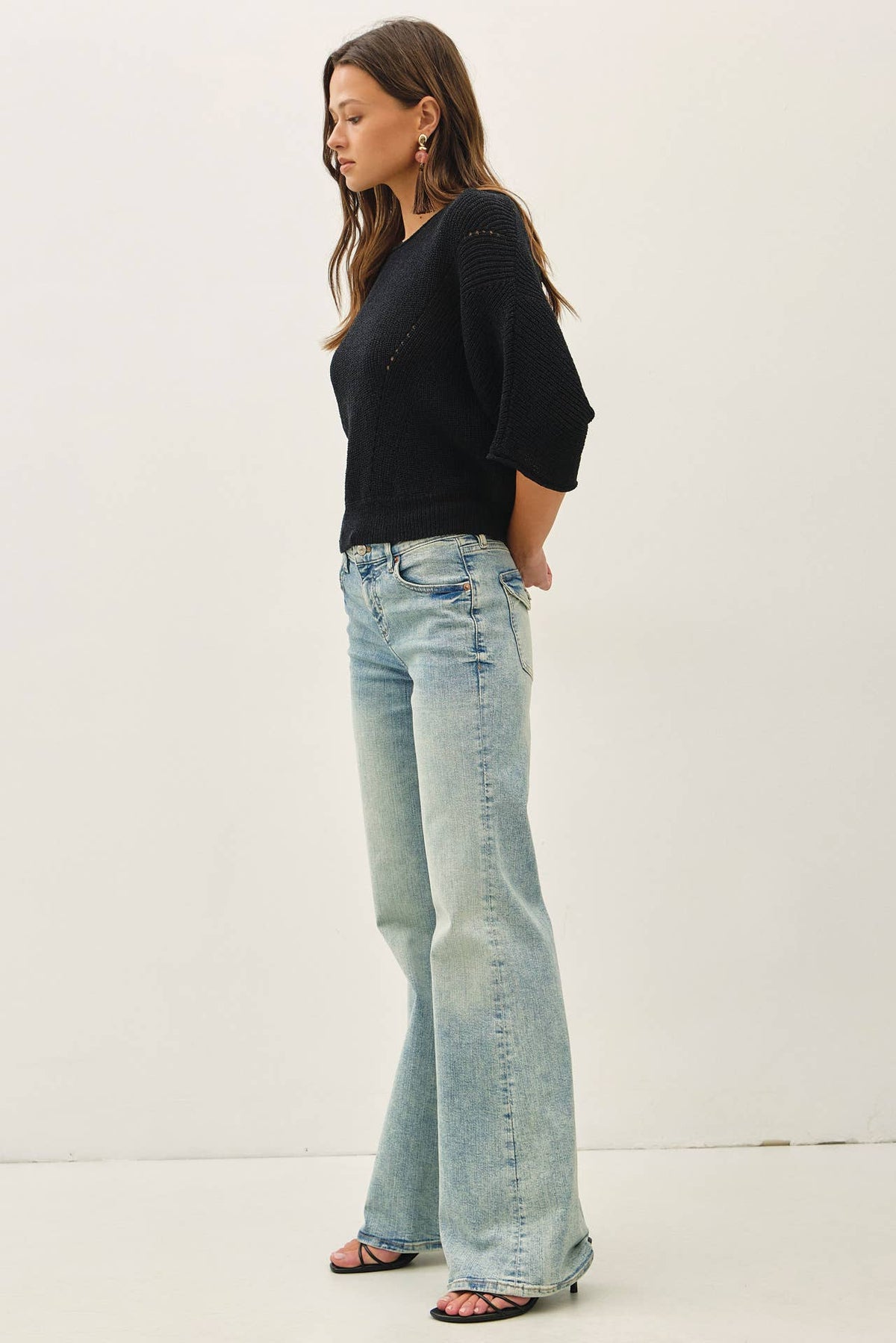 POINTELLE DOLMAN SLEEVE CROPPED SWEATER