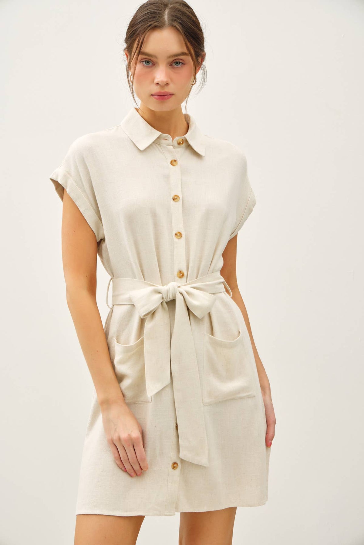 BUTTON UP SHORT SLEEVE DRESS