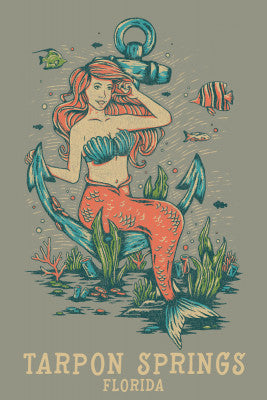 Tarpon Springs, Florida - Mermaid & Anchor Magnet