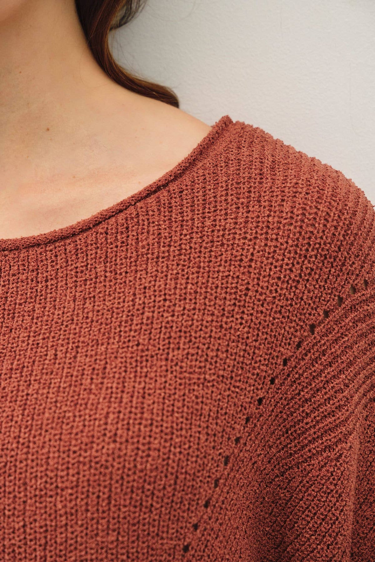 POINTELLE DOLMAN SLEEVE CROPPED SWEATER