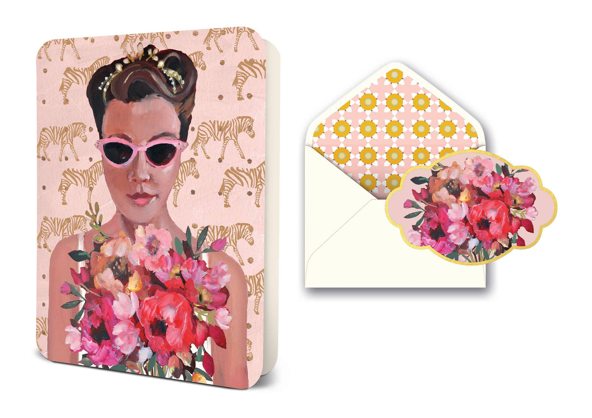 Girl with Bouquet Deluxe Greeting Card