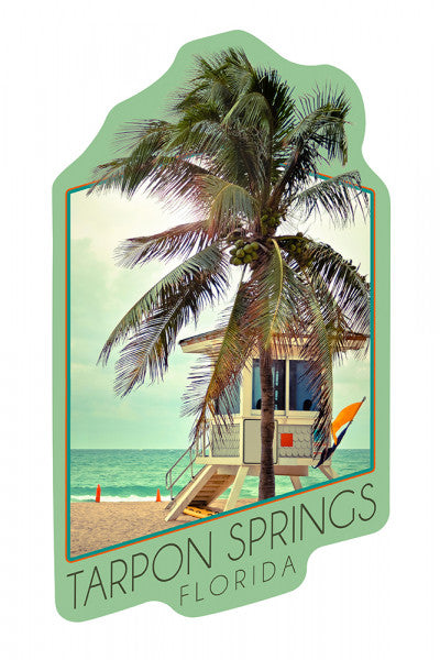Tarpon Springs, FL - Lifeguard Shack & Palm Die-Cut Sticker