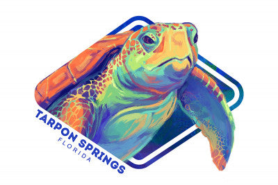Tarpon Springs, FL - Vivid Sea Turtle Die-Cut Sticker