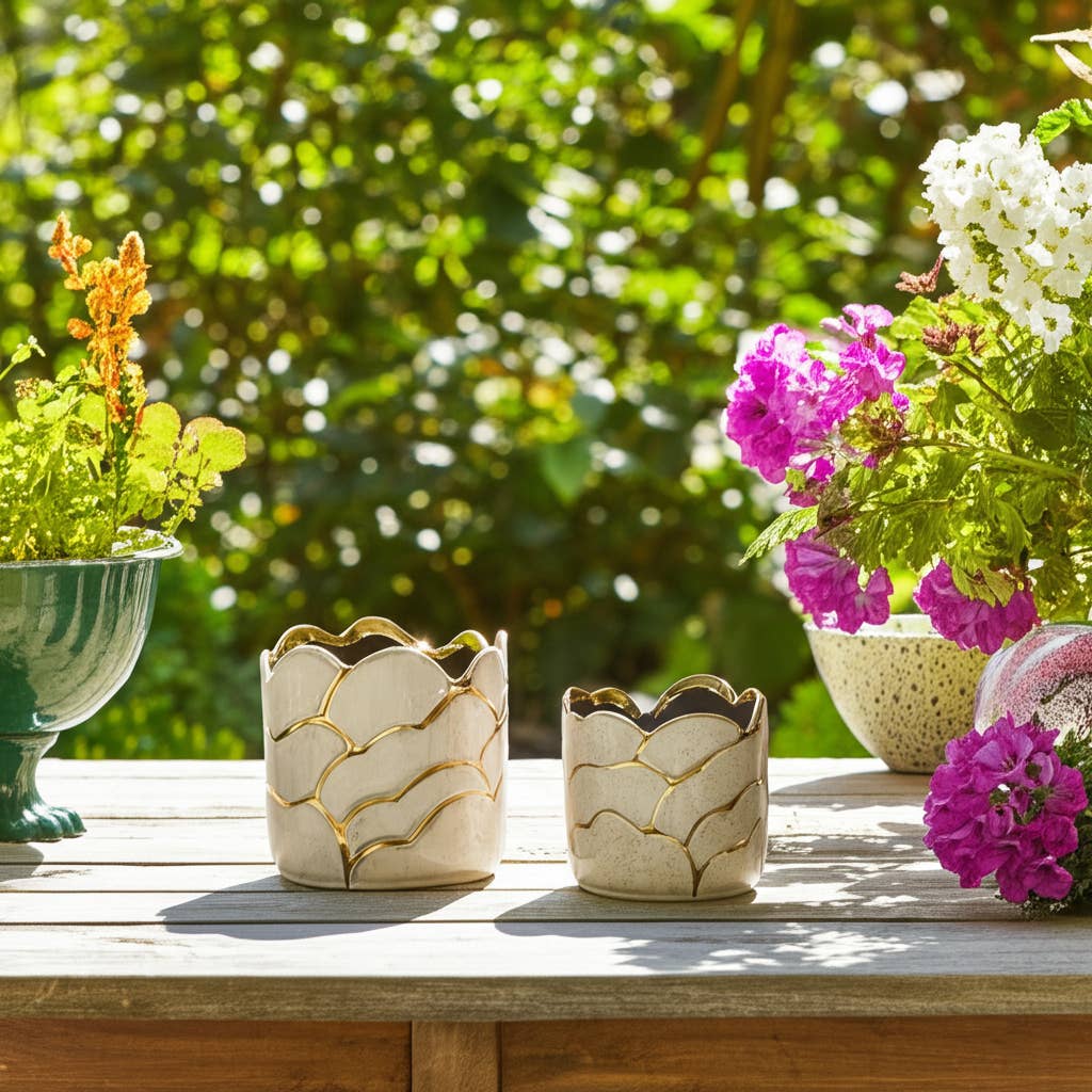 Ivory/Gold Resin Cloud Planter