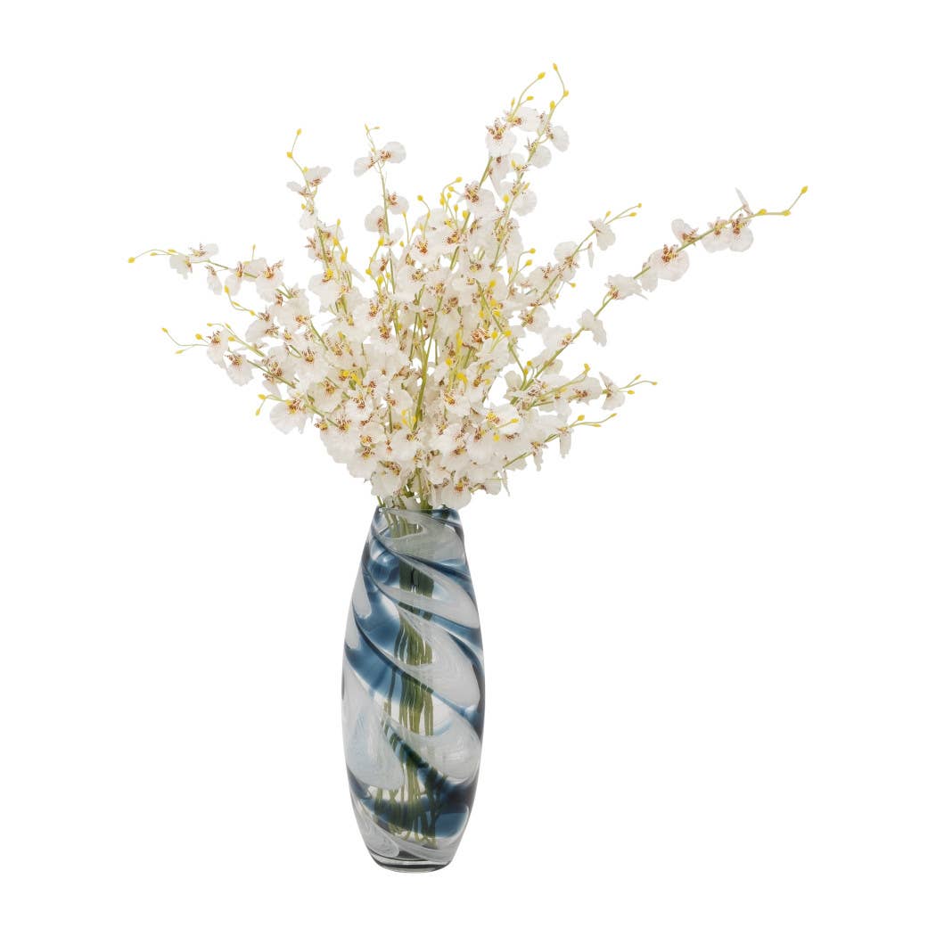 Glass Hand Blown Coastal Swirl Vase - Blue, 17 in.