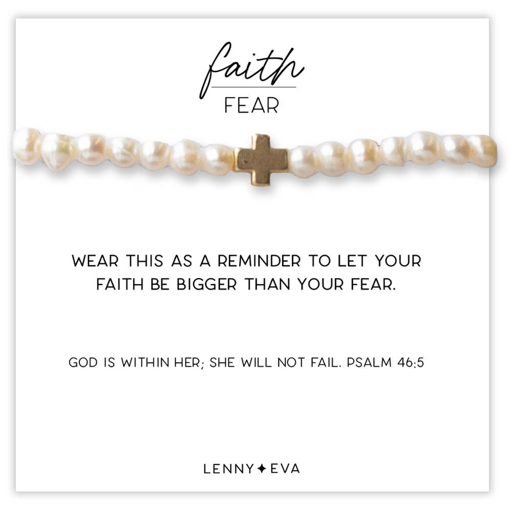 Faith Over Fear Freshwater Pearl Cross Beaded Bracelet