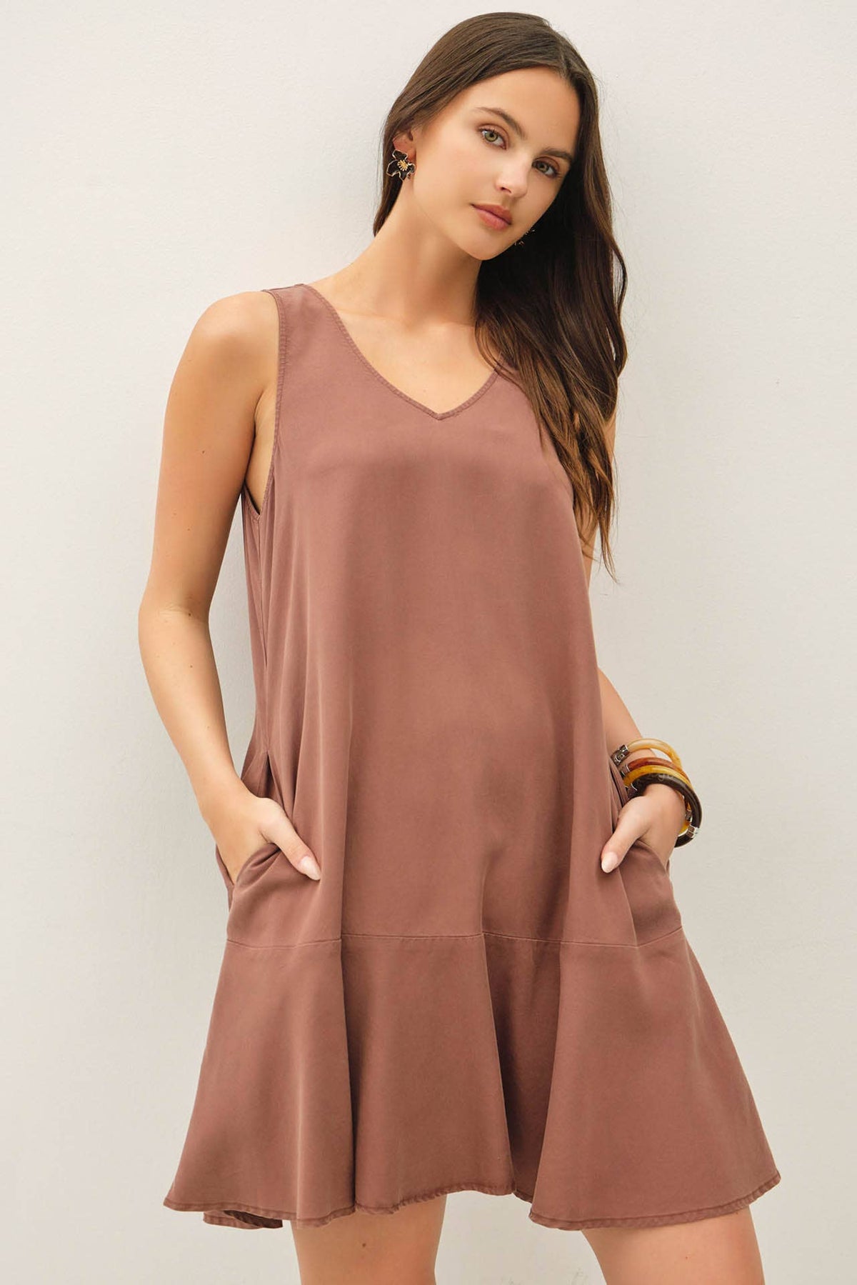 RUFFLE HEM TENCEL MINI DRESS