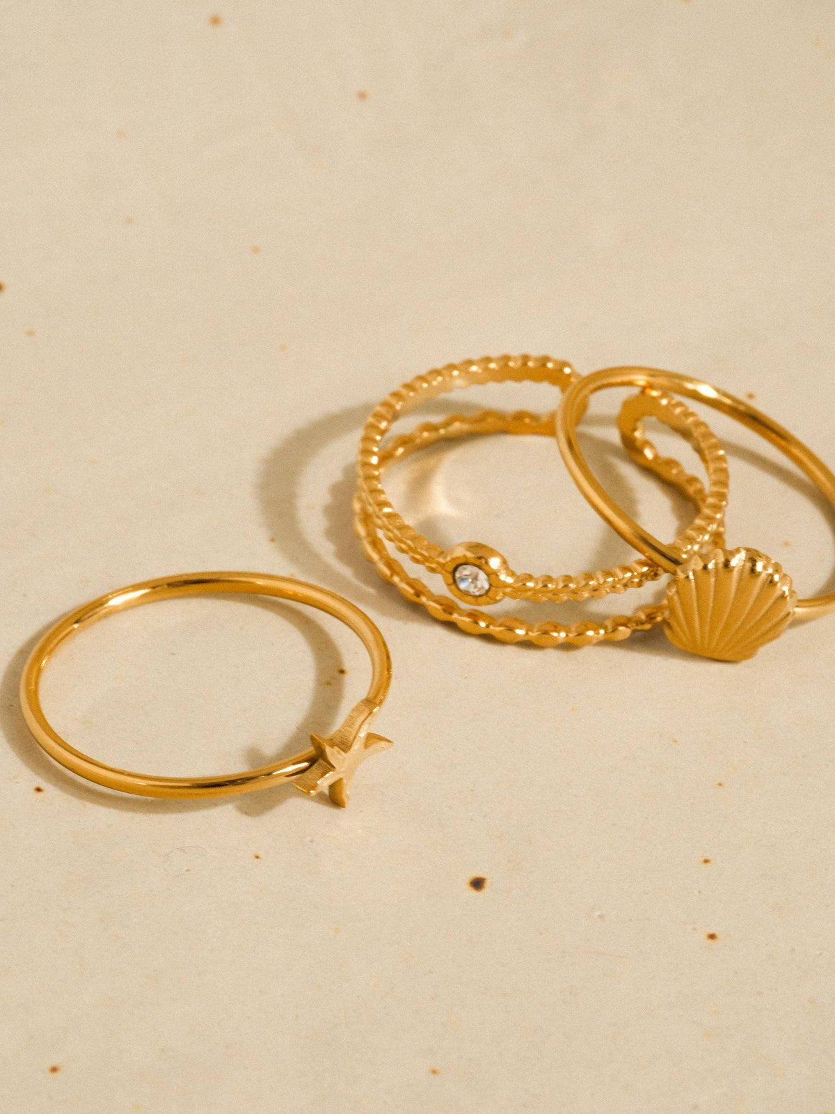Oslo 18K Gold Non-Tarnish Ocean Charm Stackable Rings