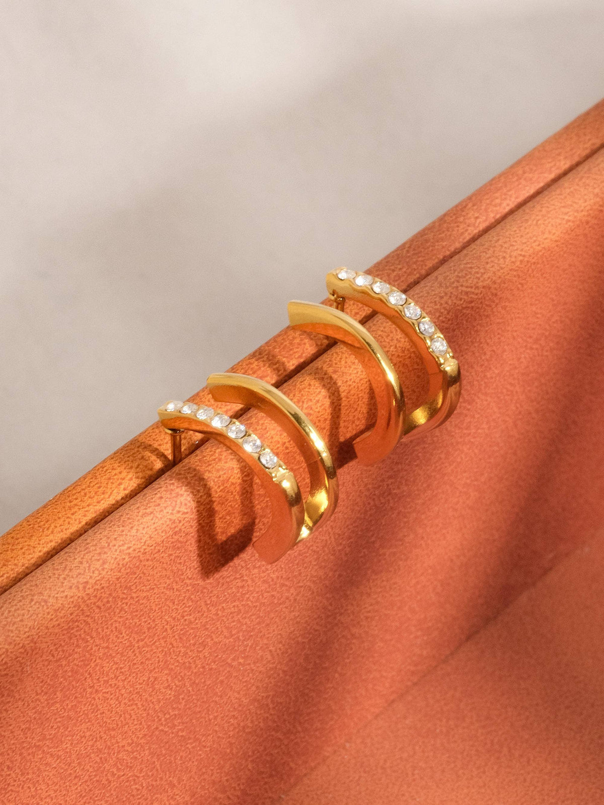 Dulce 18K Gold Non-Tarnish CZ Double Hoop Stud