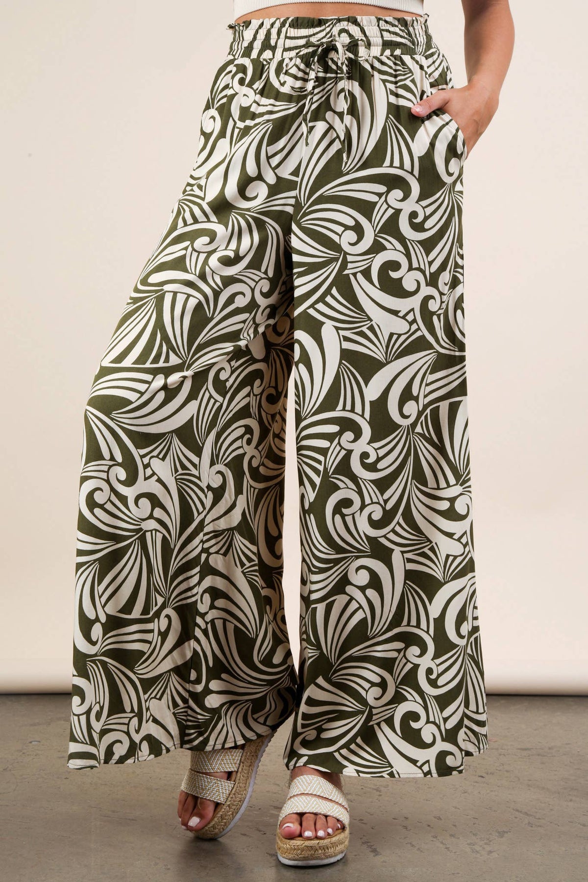 NP70715 - Printed Wide Leg Long Pants