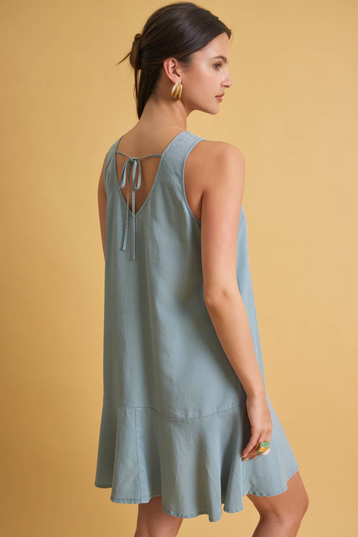 RUFFLE HEM TENCEL MINI DRESS