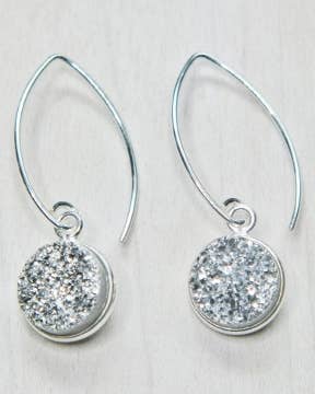 Silver Bezel Druzy Marquis Earrings - Silver