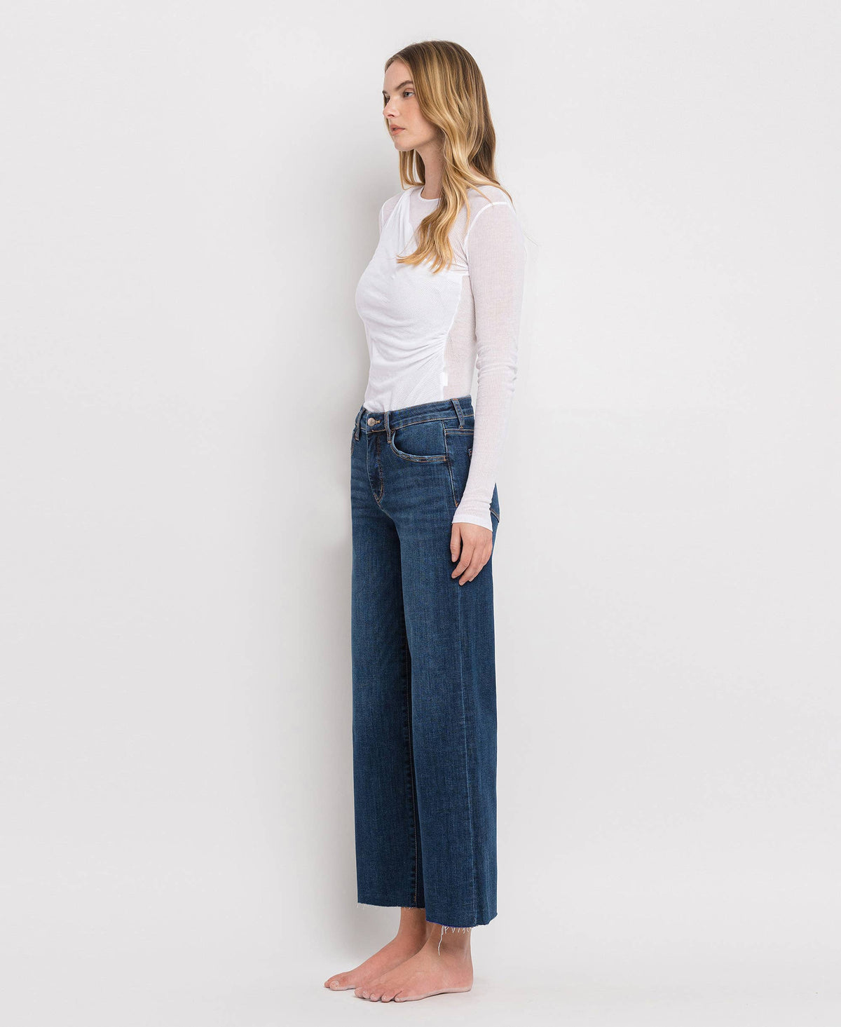 TUMMY CONTROL MID RISE DARK WASH WIDE LEG JEANS LV131