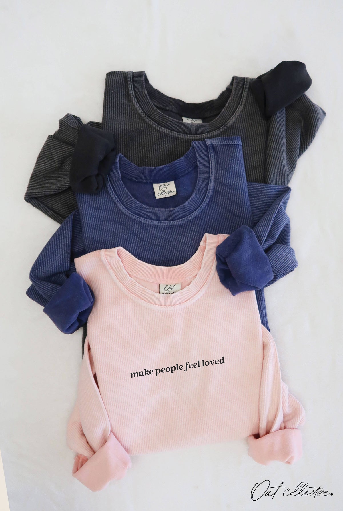 MAKE PEOPLE FEEL LOVED Cropped Thermal Vintage Pullover