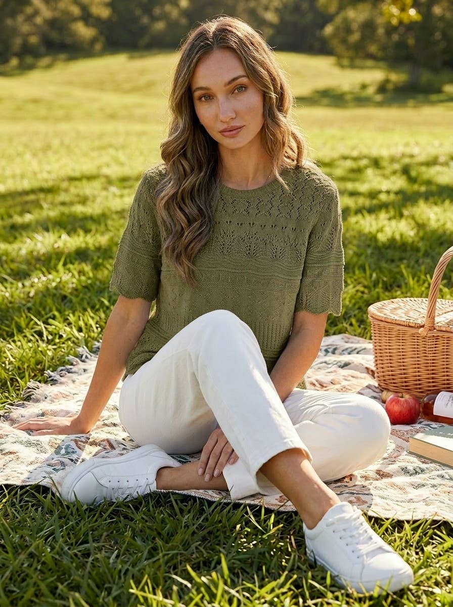 Textured 100% Cotton Crochet Casual Knitted Sweater VT82922