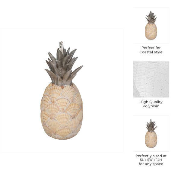 Polyresin Seashell Pineapple Decor Sculpture - Multi, 12 in.