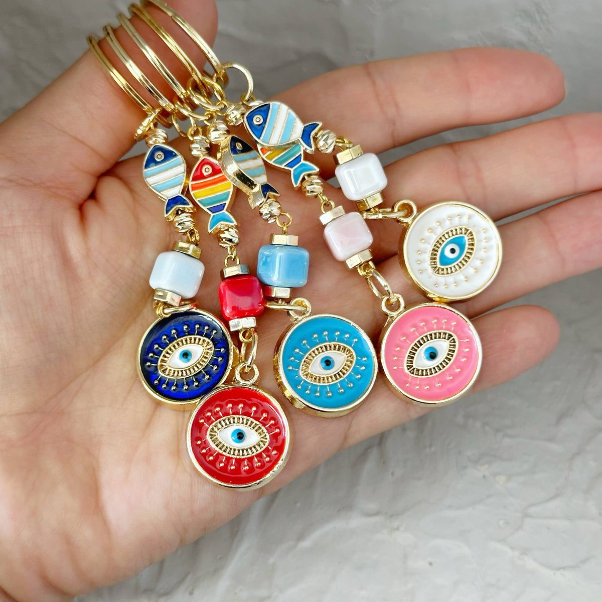 Evil Eye Keychain, Good Luck Charm Fish Keychain