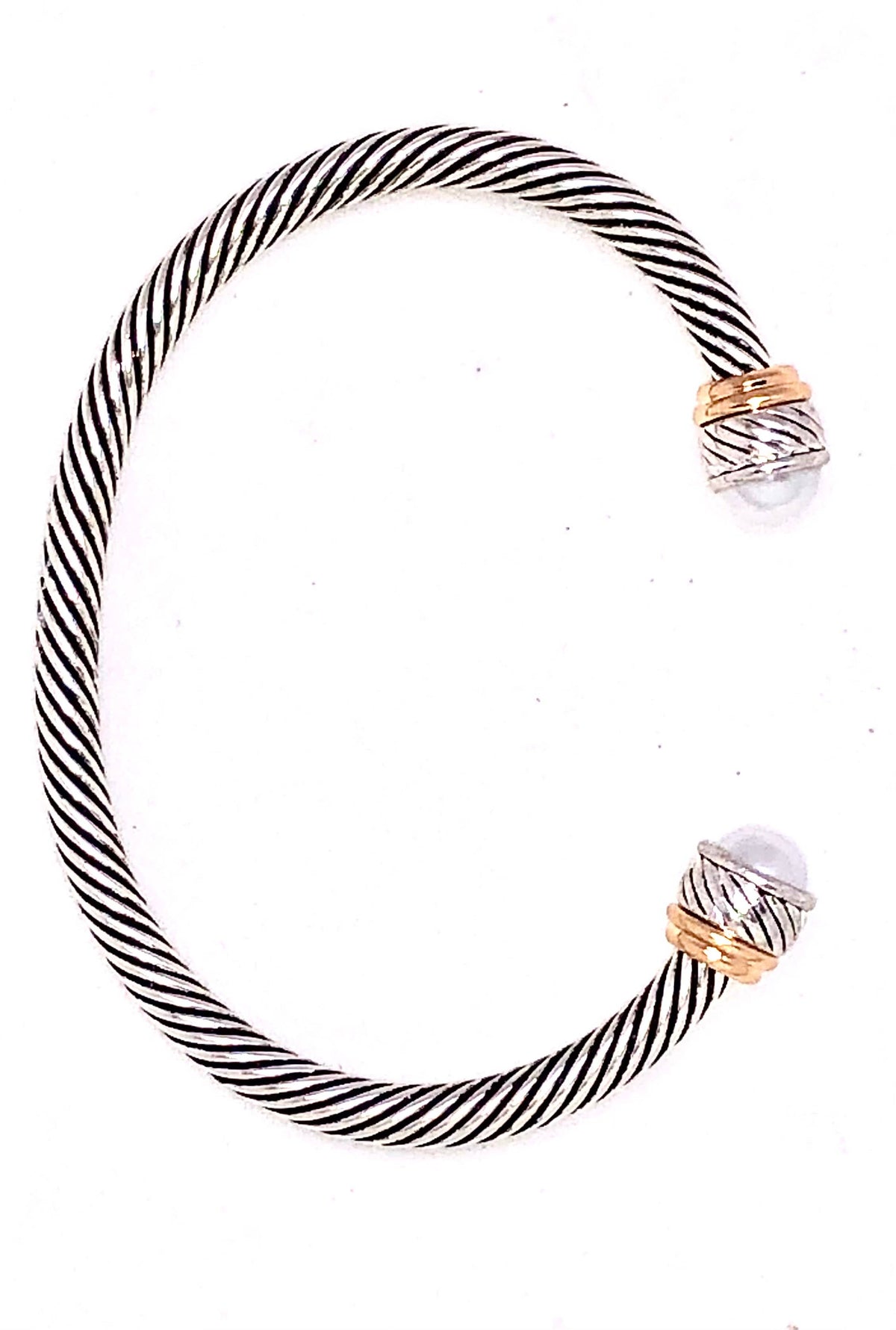 Cuff Alloy Plated w/Glass White  Pearl Fits 7”-8”