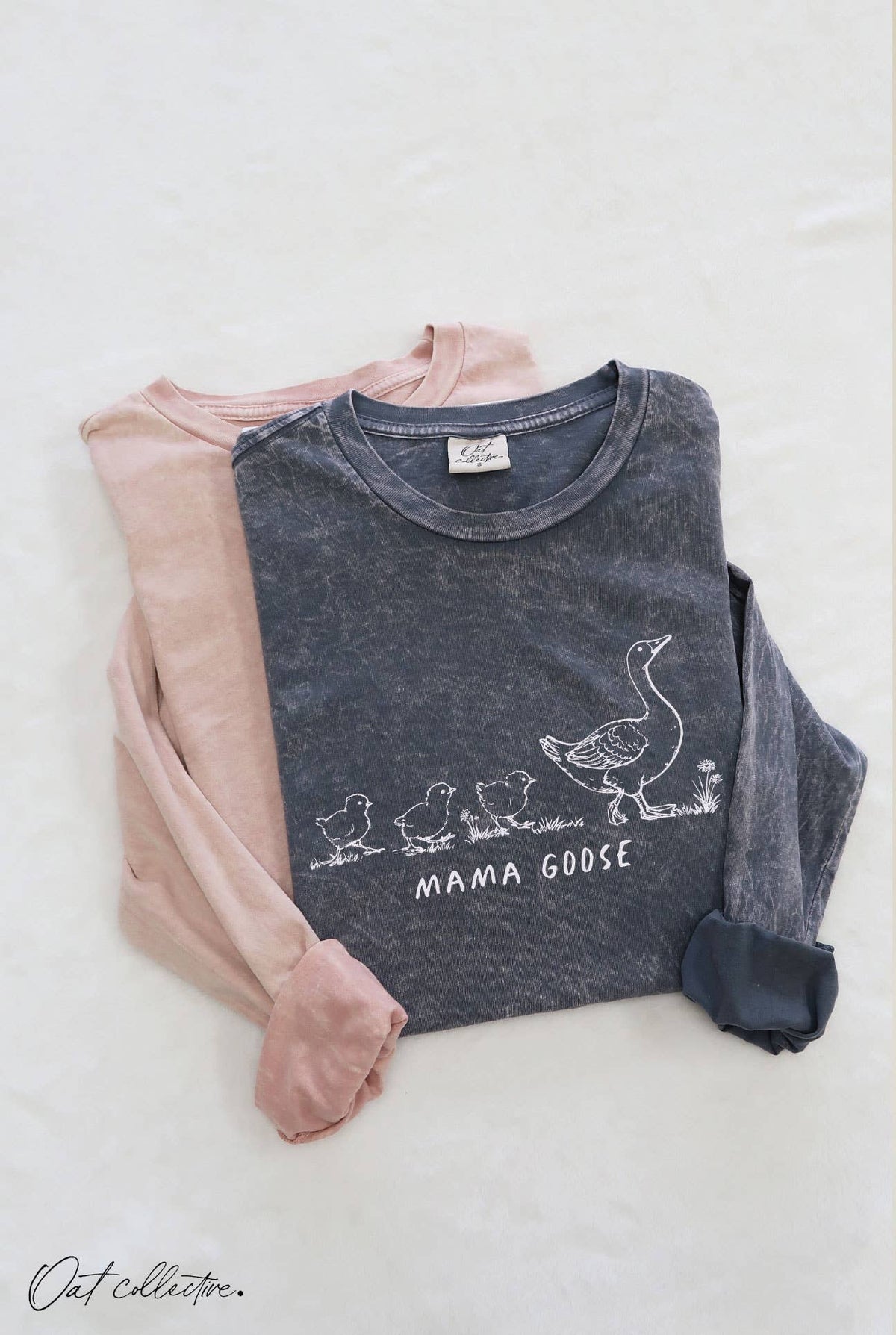 MAMA GOOSE Mineral Washed  Graphic Tee Long Sleeve.