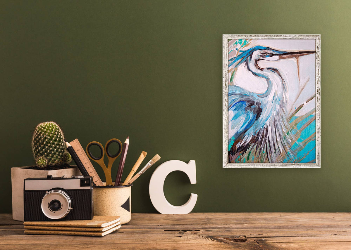 Blue Heron 3 Mini Framed Canvas
