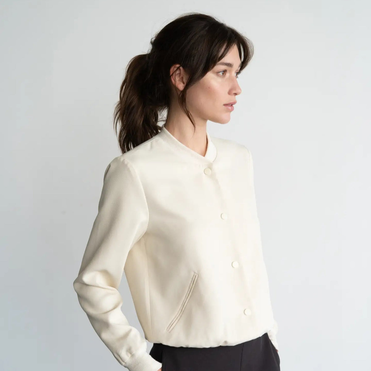 Minimal Buttery-Textured Blouson Jacket