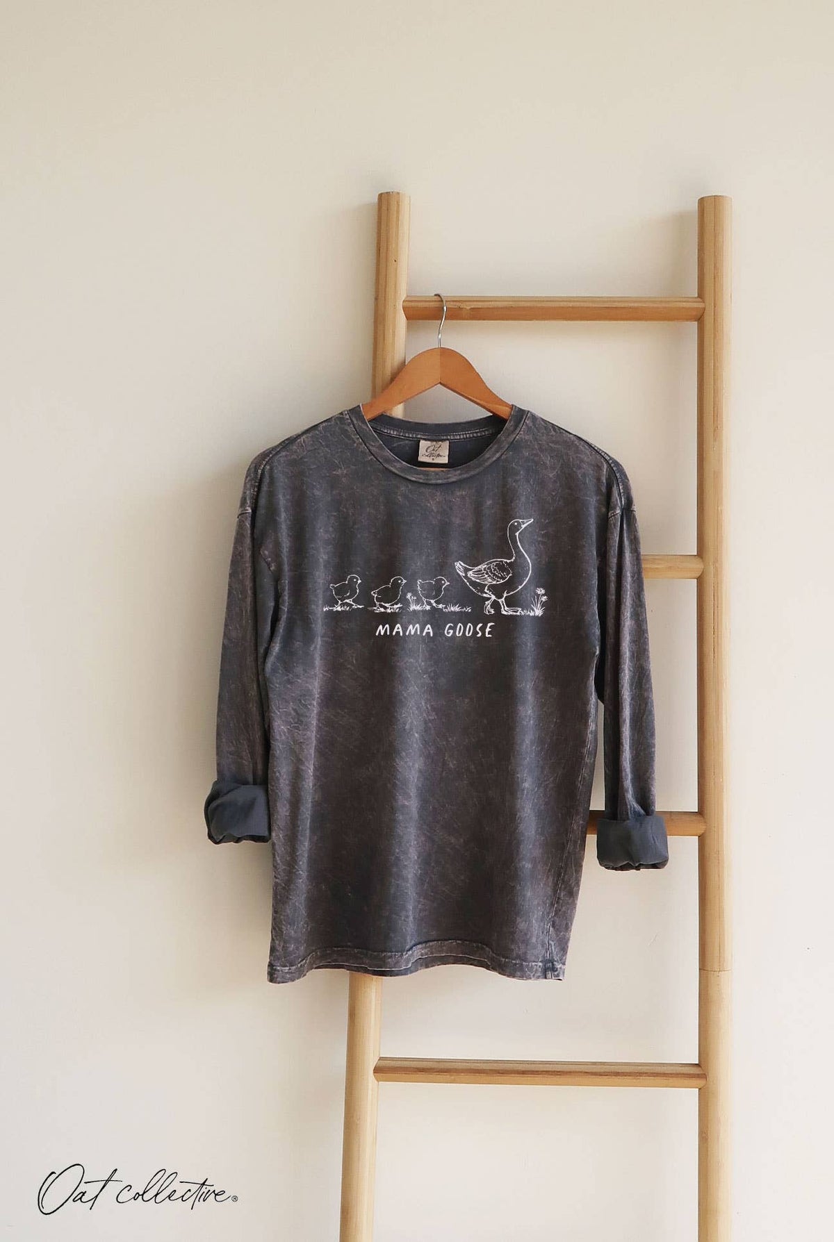 MAMA GOOSE Mineral Washed  Graphic Tee Long Sleeve.