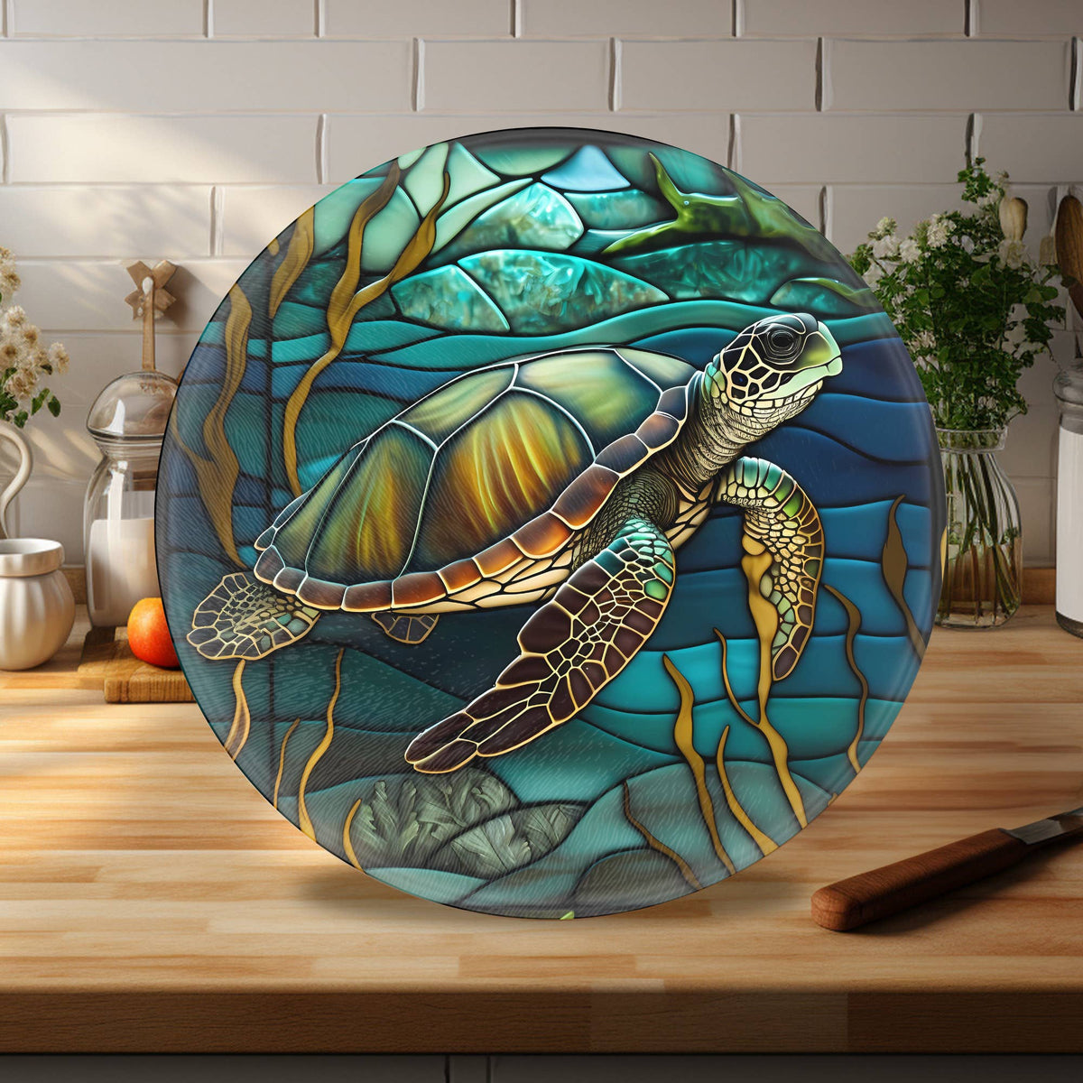 Tempered Glass Cutting & Serving Board: Turtle Design