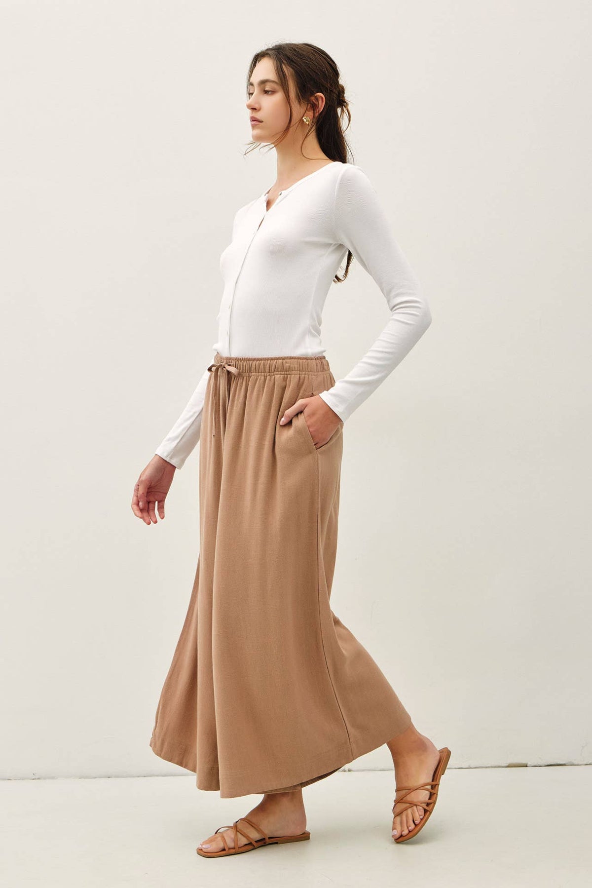 LINEN BLEND CROPPED PALAZZO PANTS