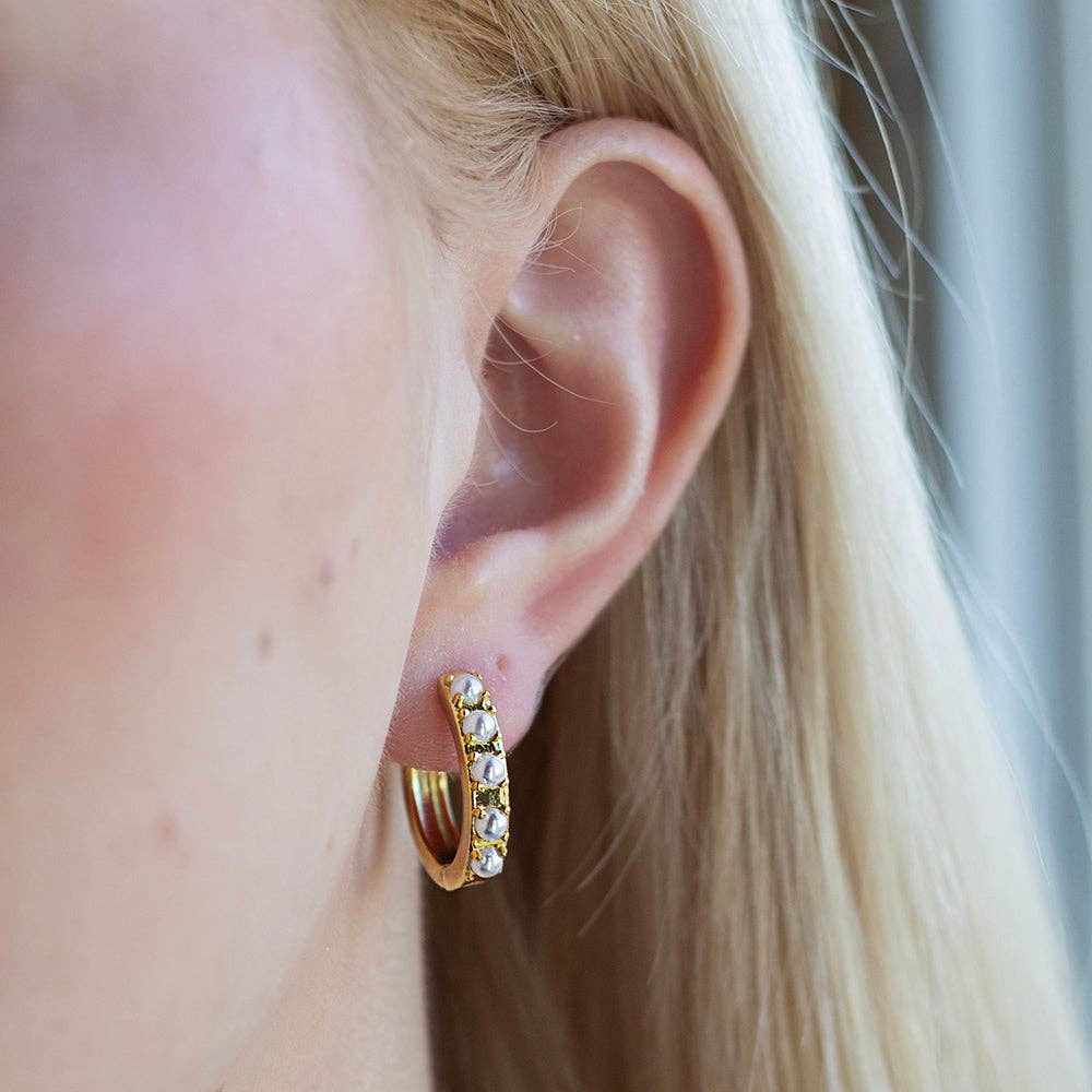 Gilded Gold Earrings-Pearl Hoops | Hoop Earrings for Women