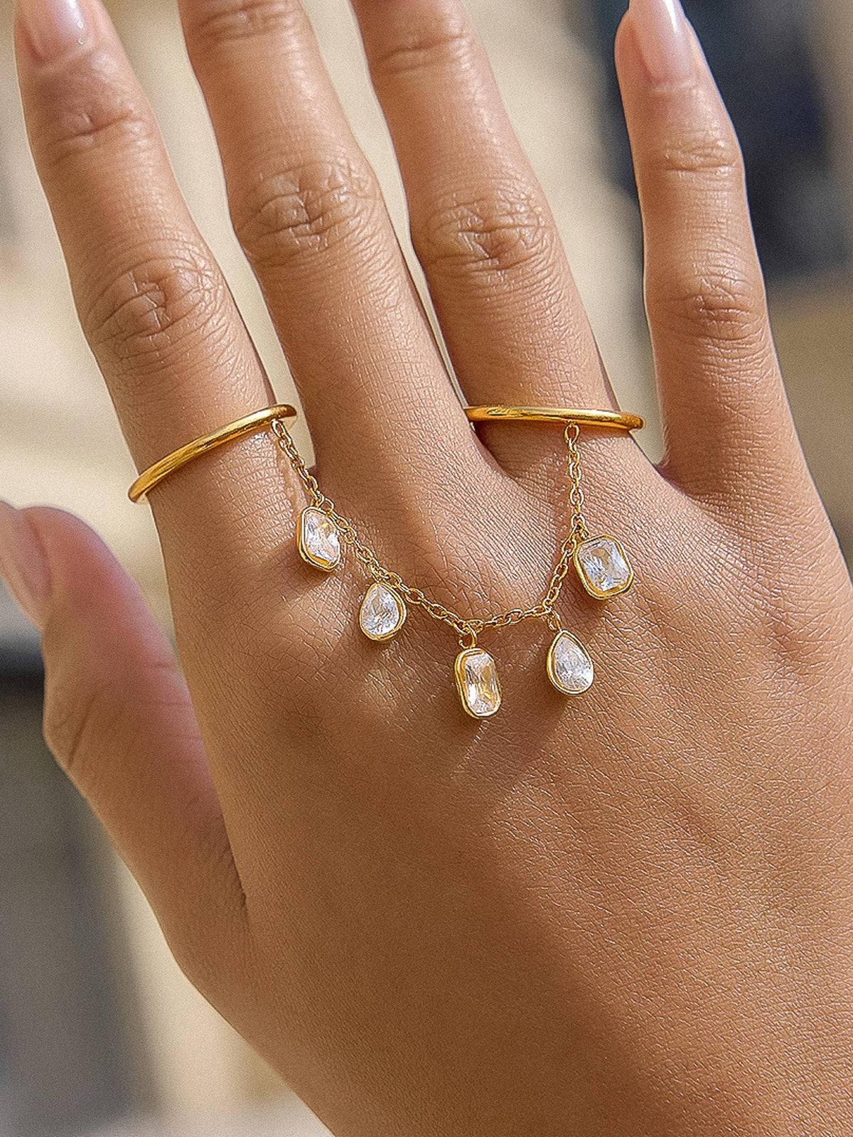 Cosette 18K Gold Non-Tarnish CZ Dangle Circle Drop Ring