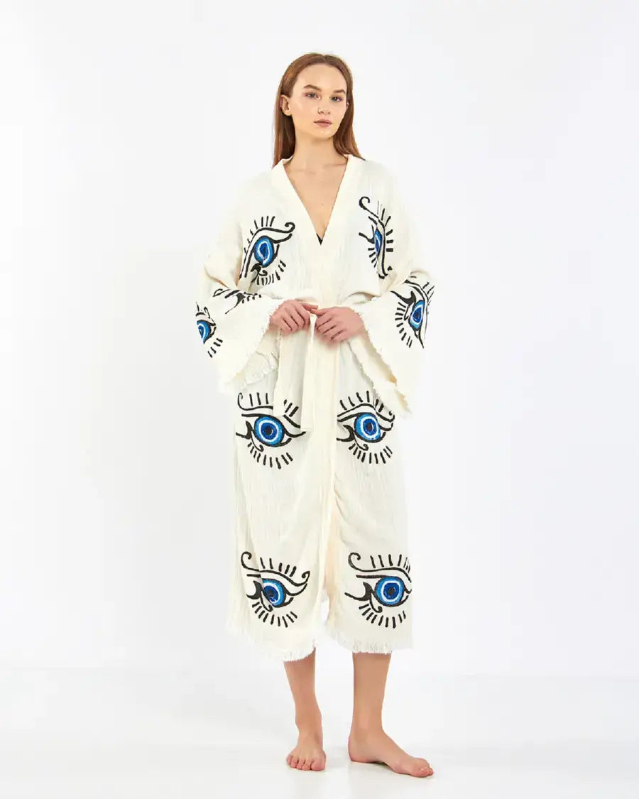 Long Evil Eye Kimono, Cotton Kimono, Evil Eye Robe, Kaftan
