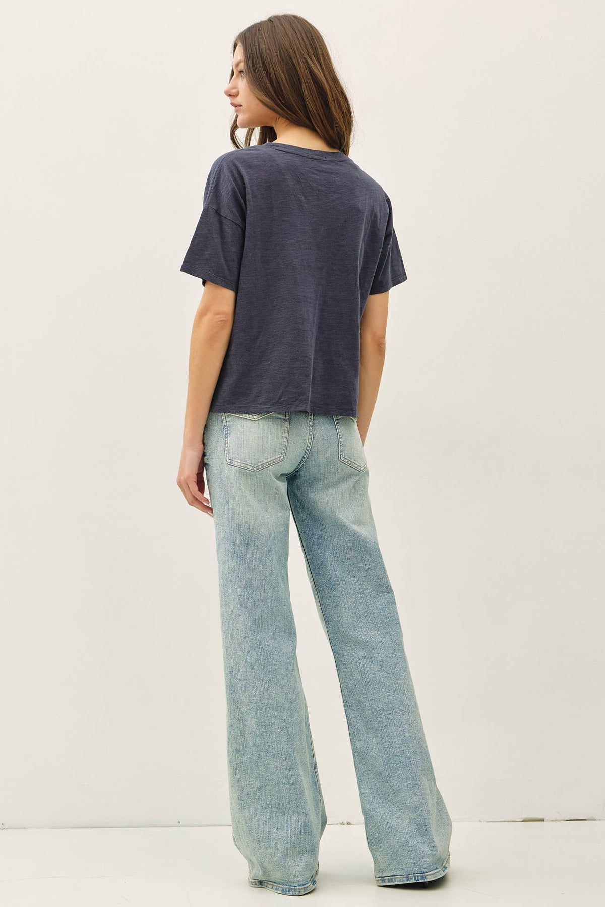 GARMENT DYE COTTON SLUB DROP SHOULDER BOXY CROP TEE