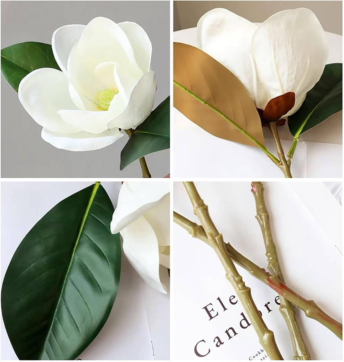 Realistic 6-8"Large bloom Magnolia Flower with Leaves