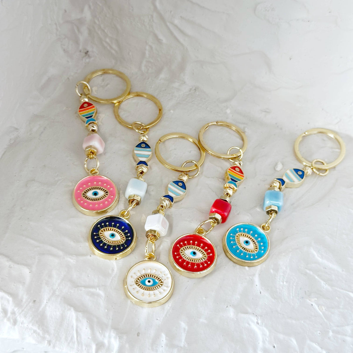 Evil Eye Keychain, Good Luck Charm Fish Keychain