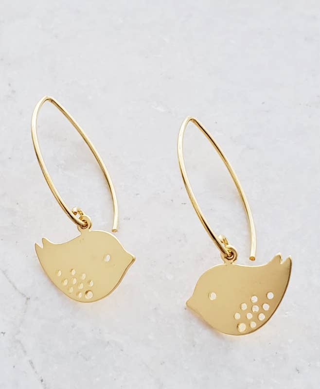 Gold Spotted Bird Marquis Earrings