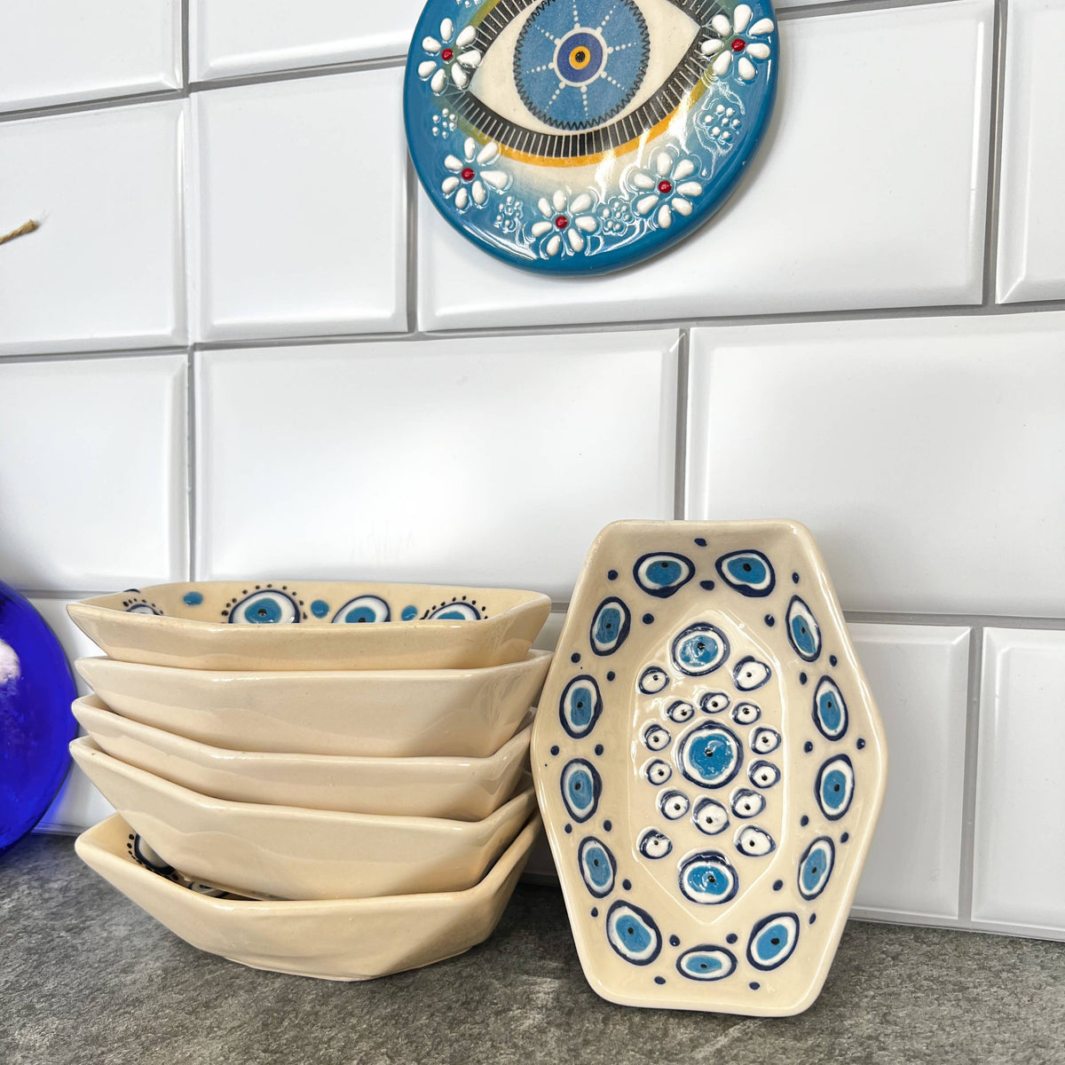 Evil Eye Trinket Dish, Ceramic Pinch Bowls, Handmade Pottery