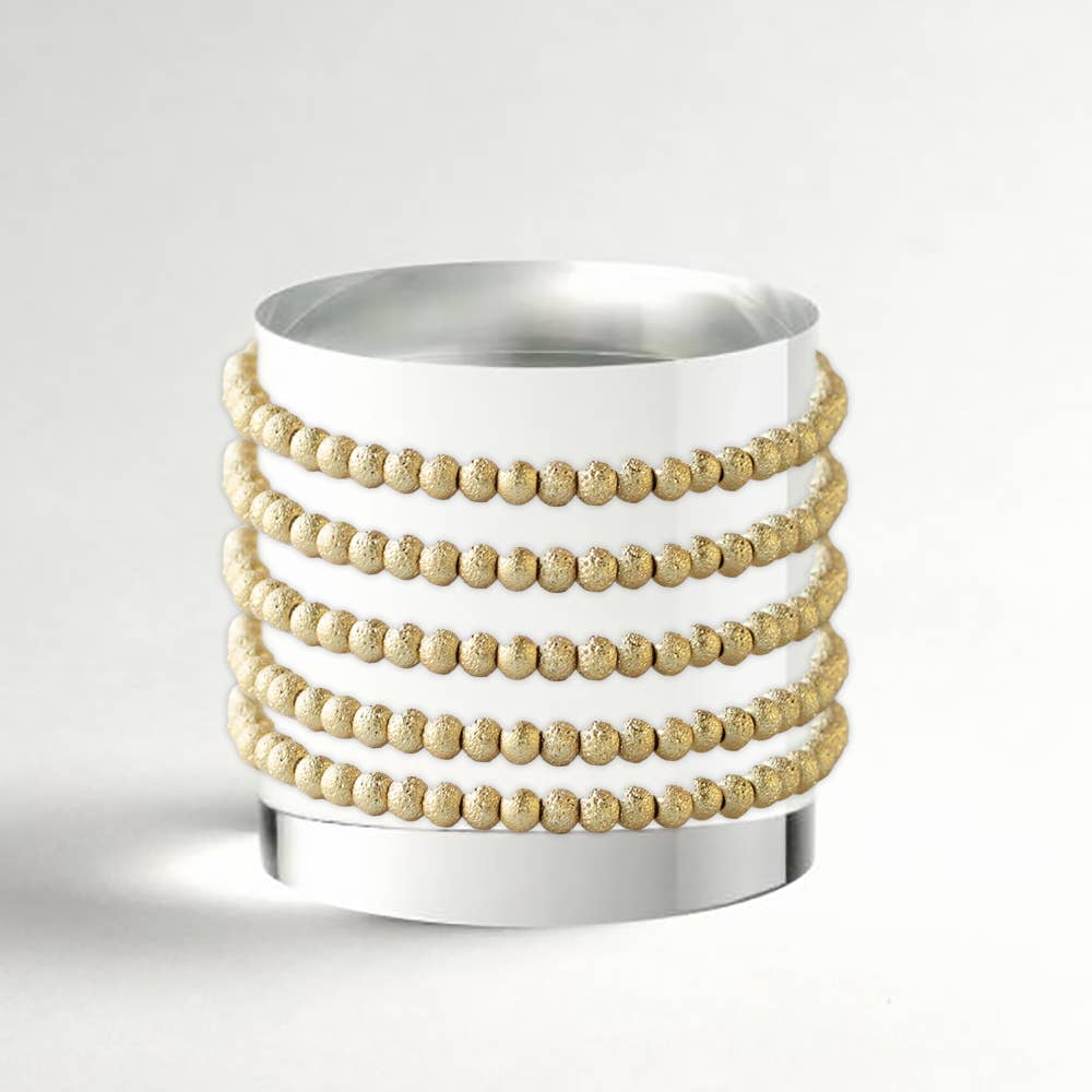 Gold Beaded Bracelets-4mm, Textured, Stretch, Long Wear
