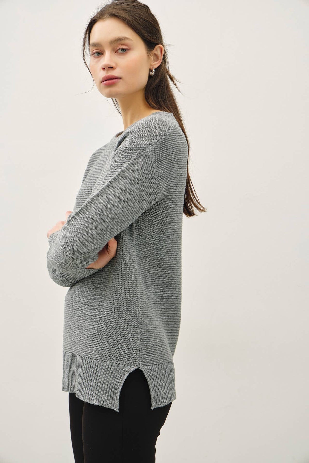 NEW COLOR-BASIC ROUND NECK BOYFRIEND FIT SWEATER