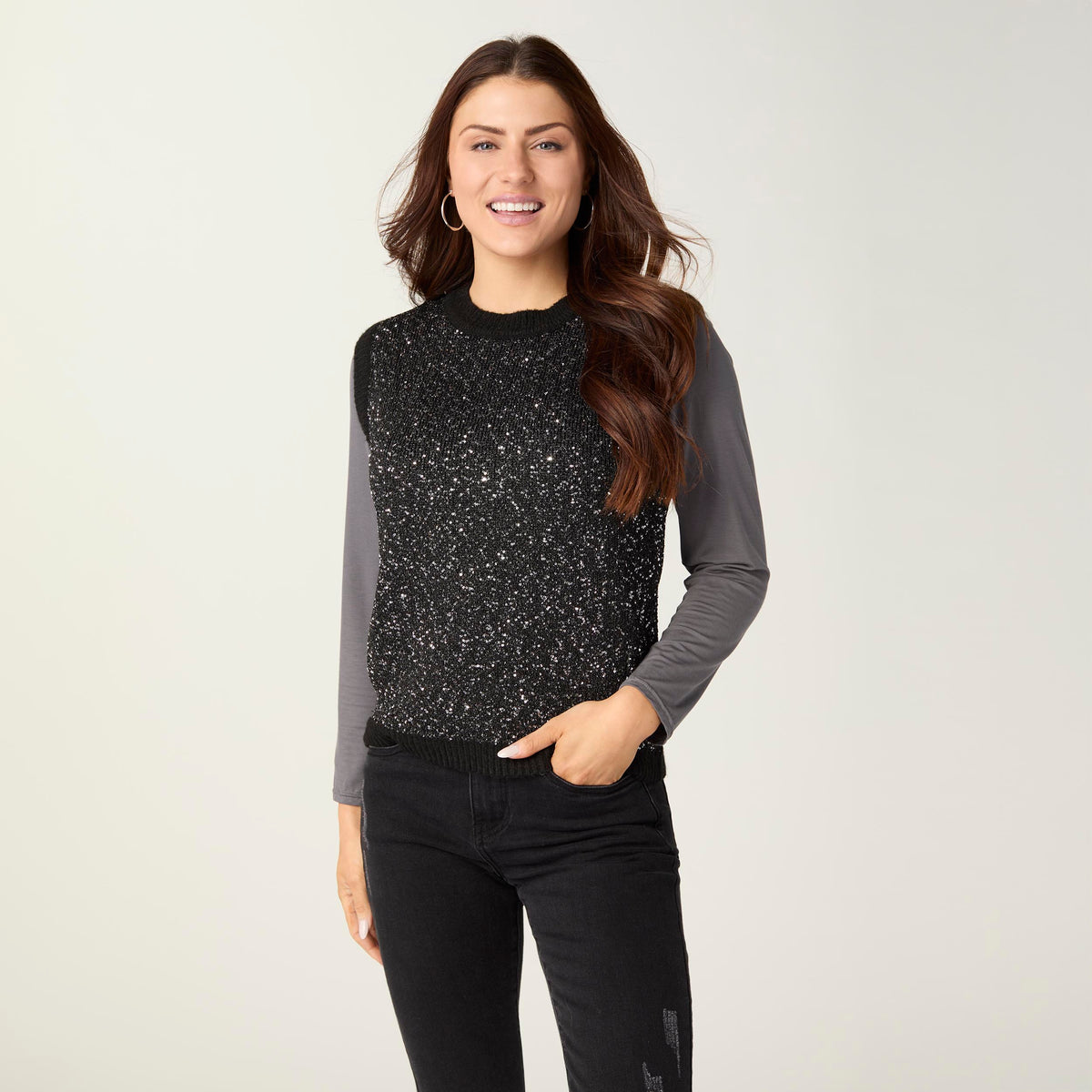 Fatima Sequin Pullover Vest - Black XS