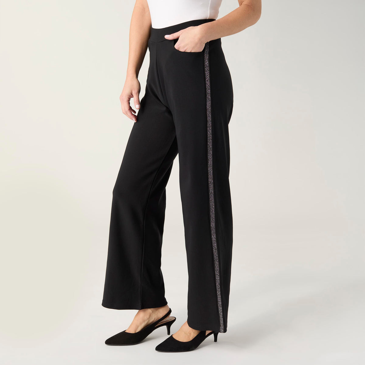 Georgie Wide Leg with Sparkle Stripe - Black L/XL