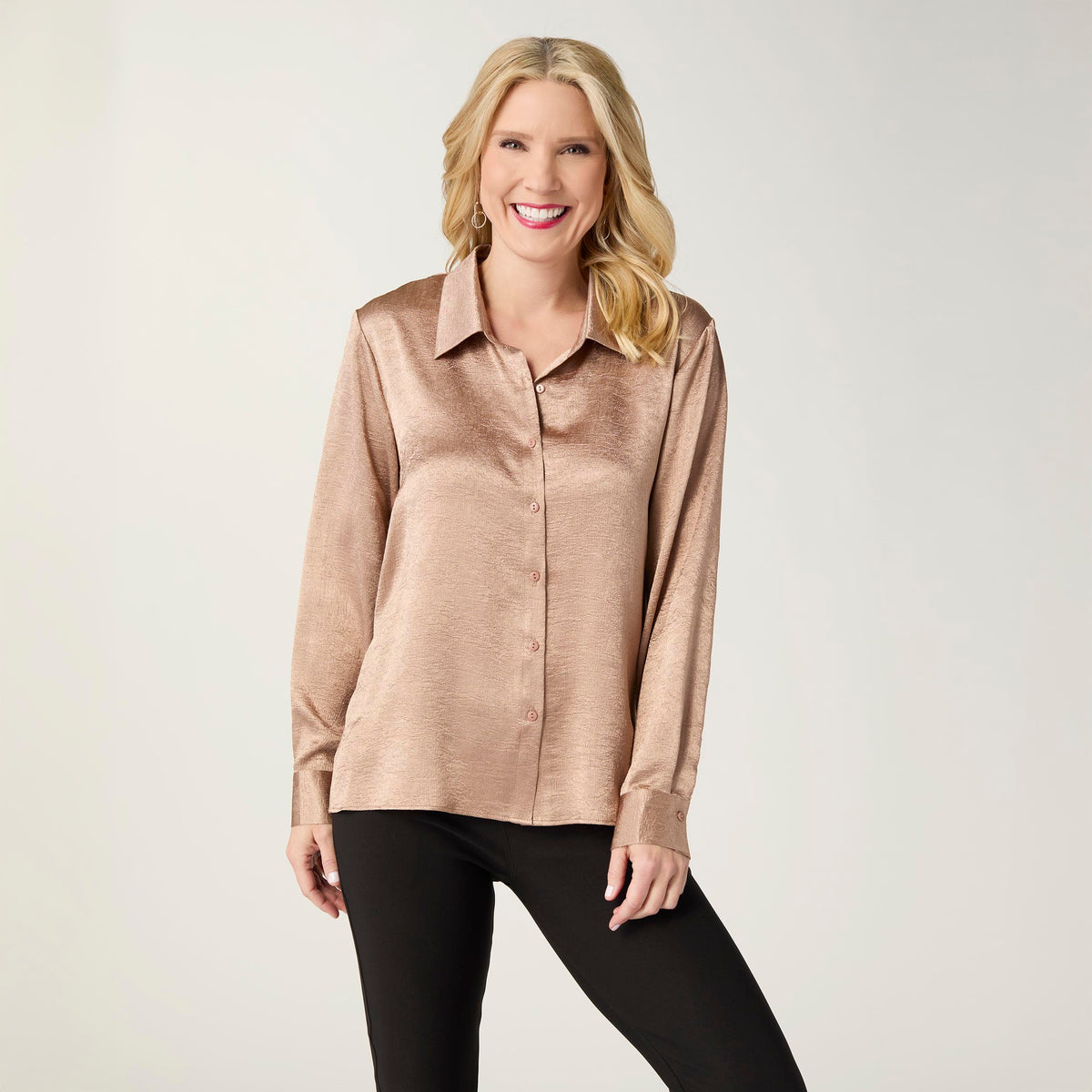 XS - Maryann Metallic Crinkle Button Front...