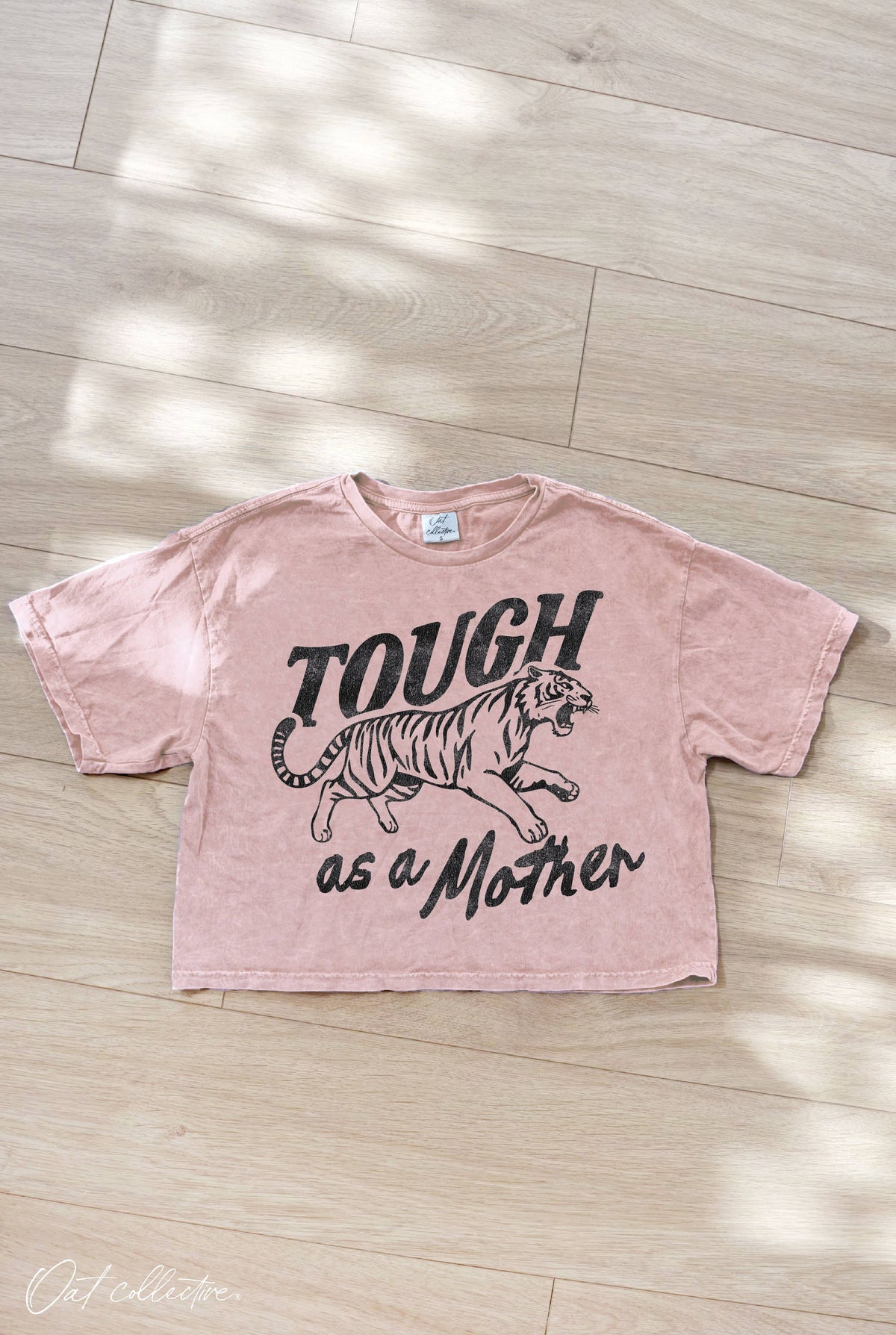 TOUGH AS A MOTHER Cropped Mineral Graphic Top