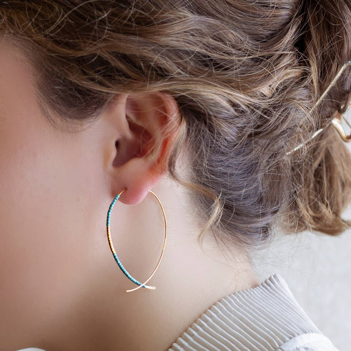 Norah Earrings-Turquoise | Beaded Threader Hoops