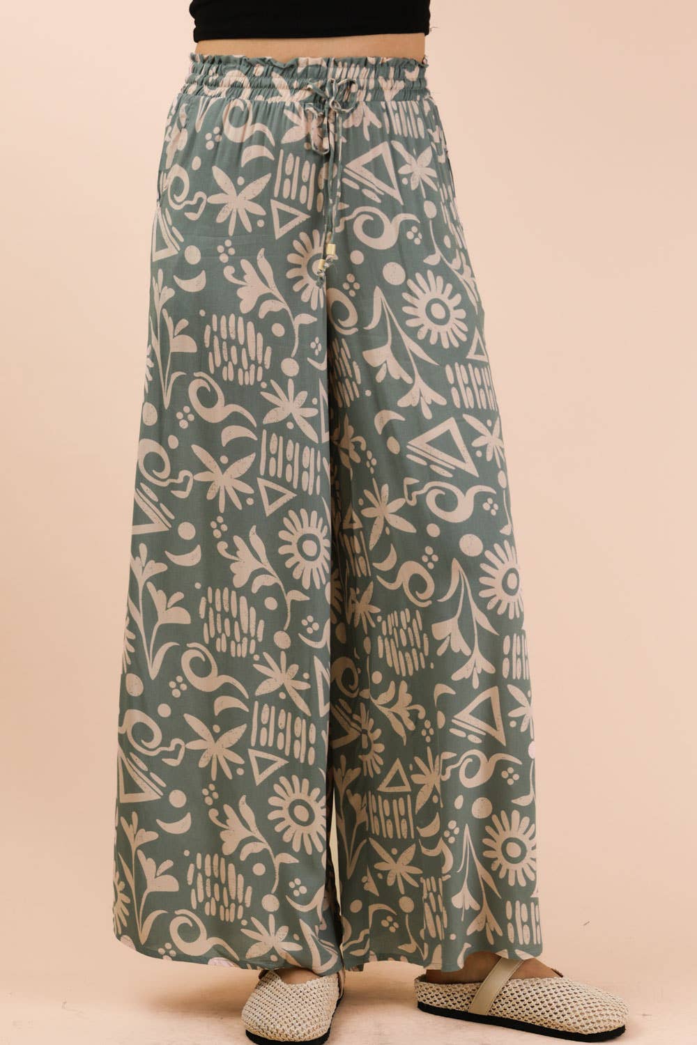 NP70715 - Printed Wide Leg Long Pants