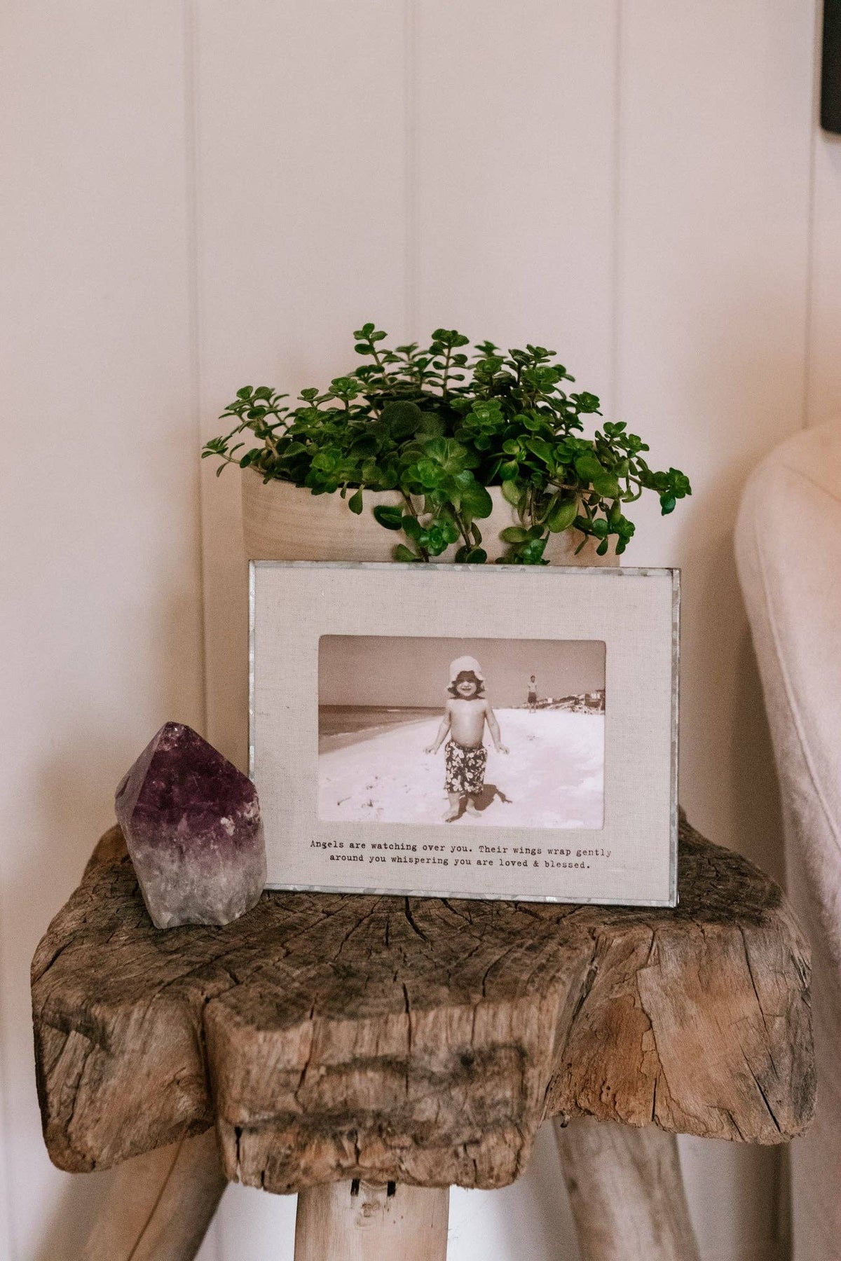 Angels Are Watching Horizontal Glass Linen Photo Frame