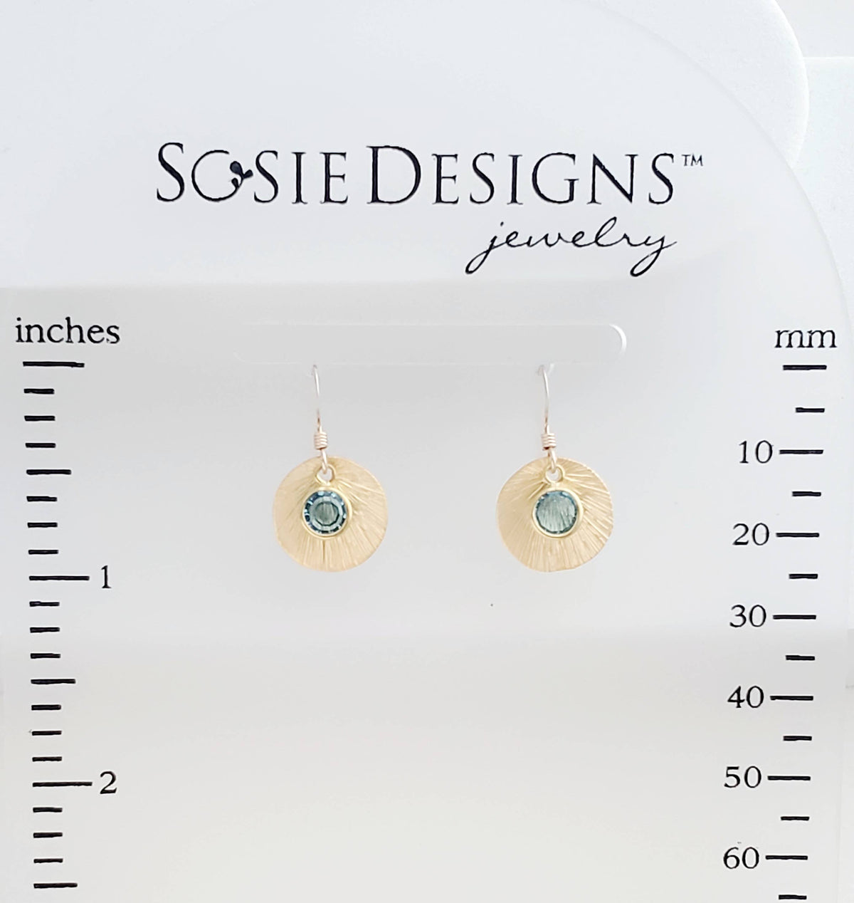 Matte Gold Brushed Crystal Reflections Earring - Aqua