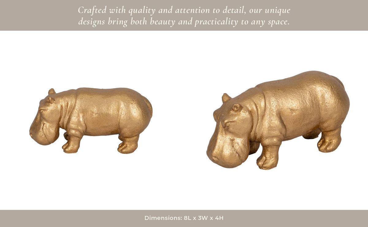 Decorative Figurine - Gold Ceramic Hungry Hippo, 8 in.