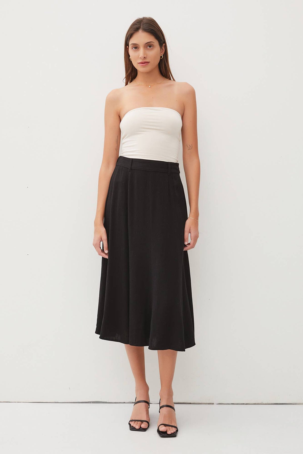 BELT LOOPS DETAILED WAIST FLOWY MIDI SKIRT